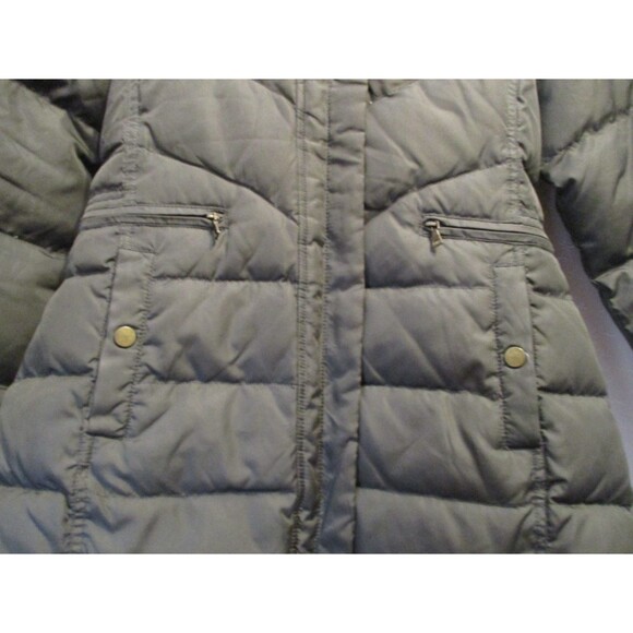 Larry Levine Womens S Down Puffer Jacket Green Faux Fur Hood Removable Trim Coat - Picture 3 of 9